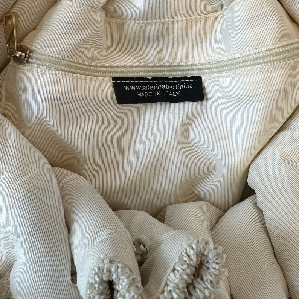 Cream Tote with Bamboo Handle and Ruched Design - Picture 6 of 7